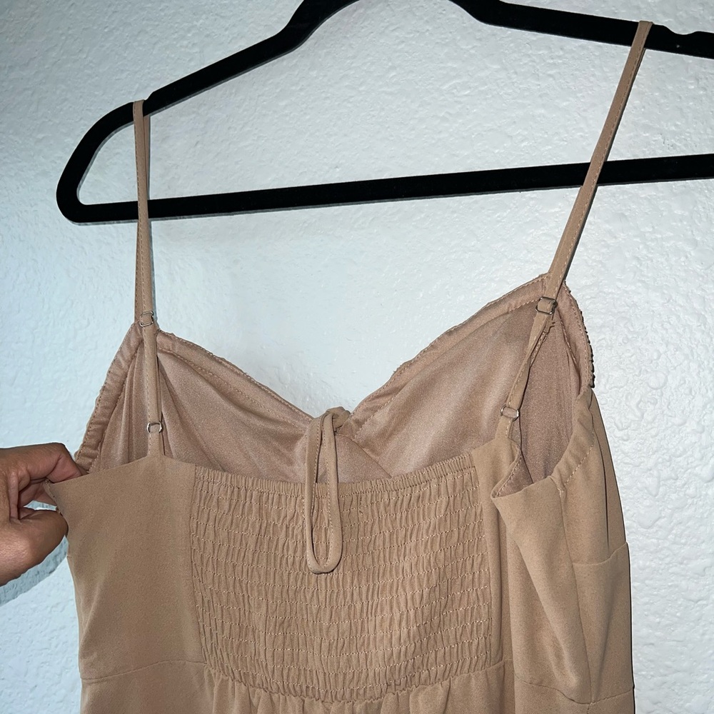 CAMELLIA Y2K Tan Beautiful Open Side Zipper MIDI Dress Size L. - Picture 8 of 12